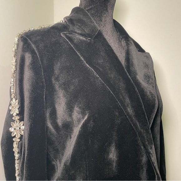 Nadine Merabi- Davina Black Blazer Satin Velvet Embellished Size 6 Evening - Picture 4 of 16